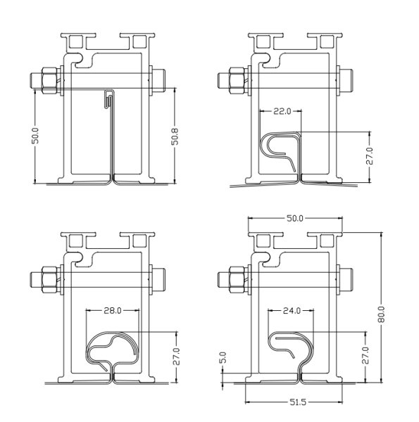 画像5: ハゼタイプ ハゼ式折板屋根用 太陽光パネル固定金具 アルミ製  中間部用 ソーラーパネル 架台用 取付金具 パネル用  (5)