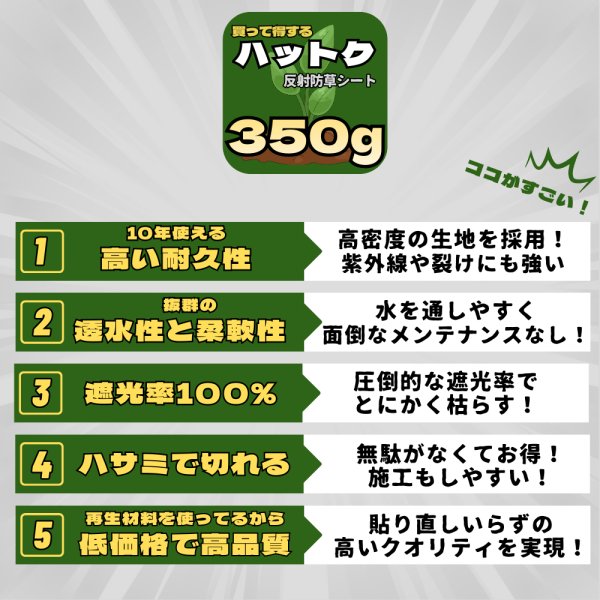 画像2: ハットク® 反射防草シート 白 幅1m×50m 2m×50m 350g/㎡ 太陽光発電 100平米 巻き　 (2)