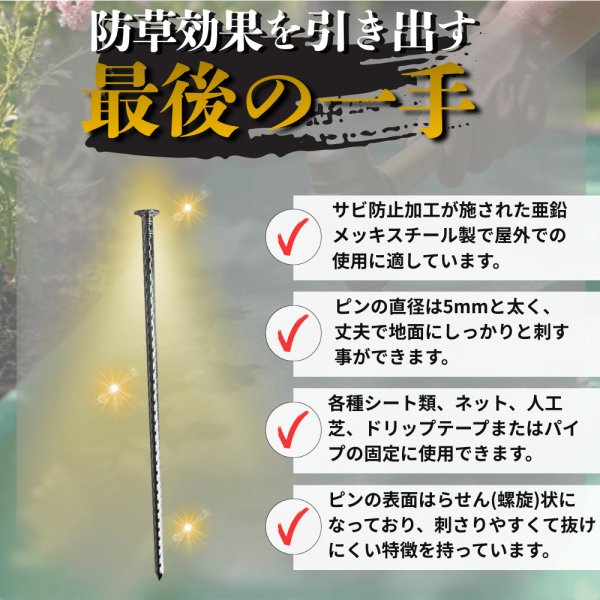 画像5: 防草シート用 I字型ピン&ワッシャー付きセット 釘型固定ピン 長さ20cm 太さ5ｍｍ 本数50セット (5)
