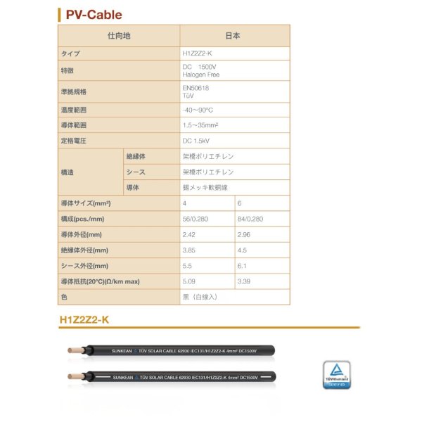 画像4: DC 1500V ソーラーケーブル 太陽光ケーブル  4SQ 6SQ 250m 太陽光発電用  EN 50618  (4)