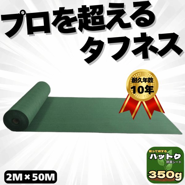 画像1: ハットク® 防草シート 幅2m×50m 100平米 不織布 耐久10年  PET素材 350g/m2  透水性  厚み約1.6mm (1)