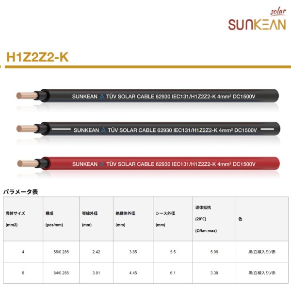 画像2: DC 1500V ソーラーケーブル 4SQ 6SQ 1000m 太陽光ケーブル  H1Z2Z2-K ソーラーケーブル　太陽光ケーブル　太陽光発電用 62930 IEC 131 (2)