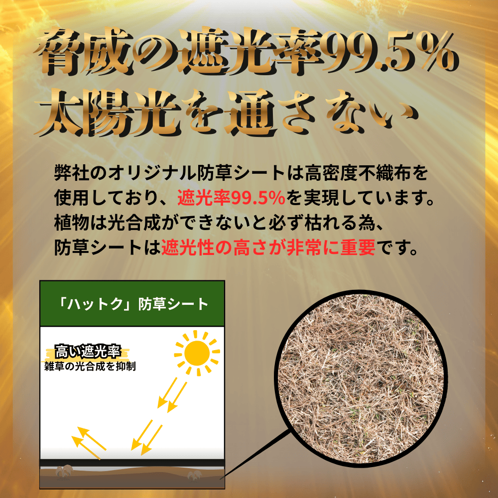ハットク® 防草シート 幅2m×50m 100平米 不織布 耐久10年 PET素材 350g